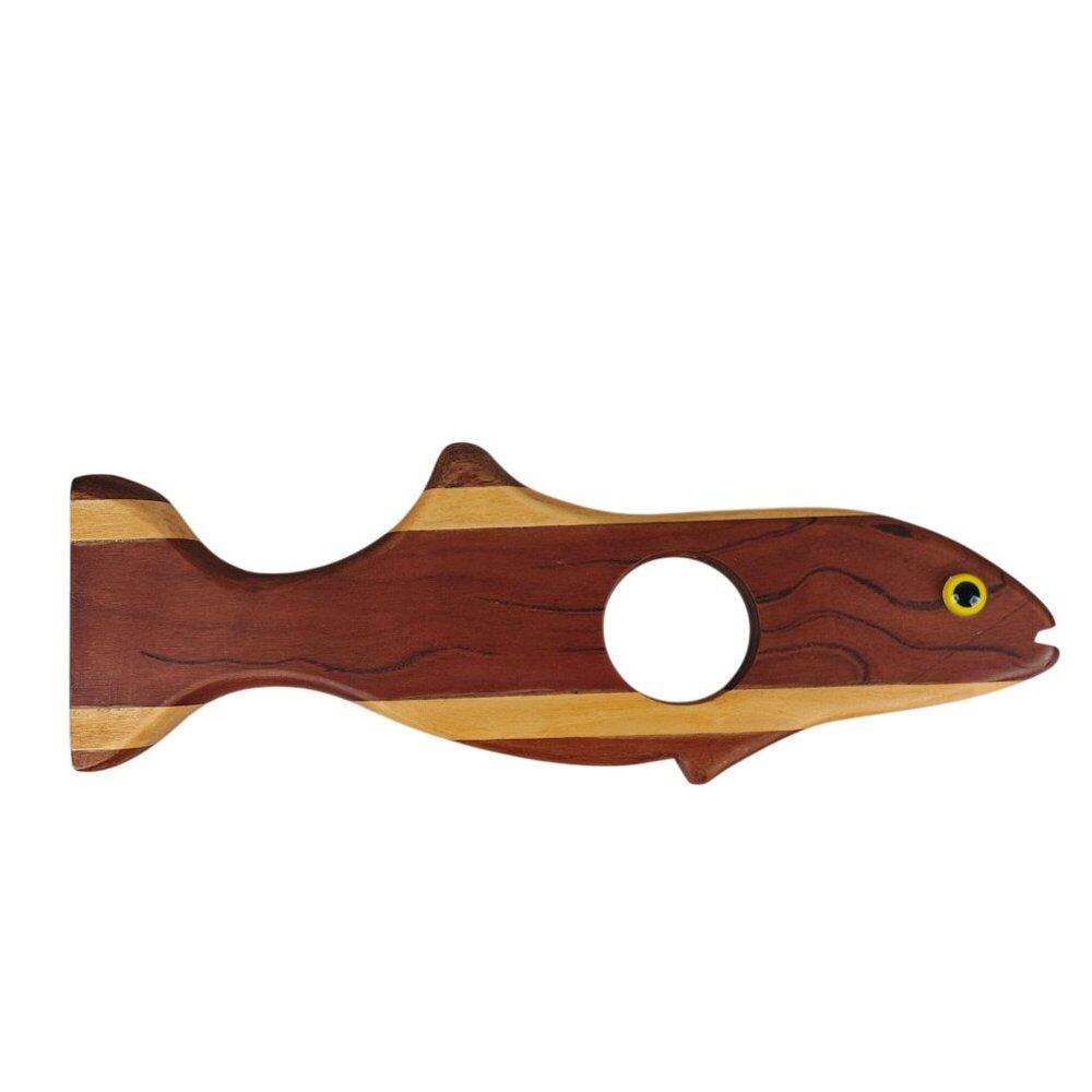 Vintage Hand Crafted Wooden Fish Wine Bottle Holder By Frank Pal Artisan Decor